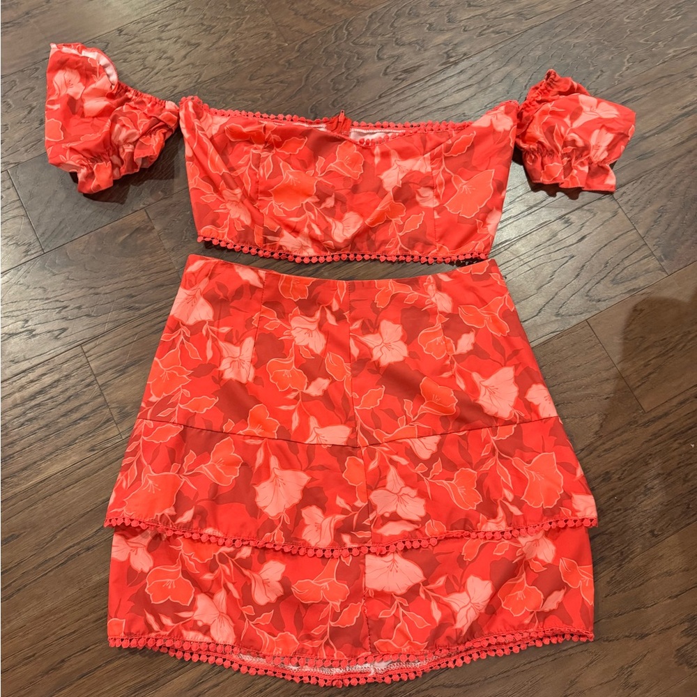 Floral Red Two-Piece Set